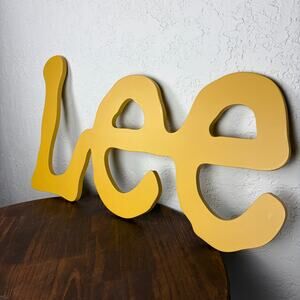 Vintage Lee Jeans Denim Shop Wooden Yellow Store Display Sign 31" x 17 3/4"